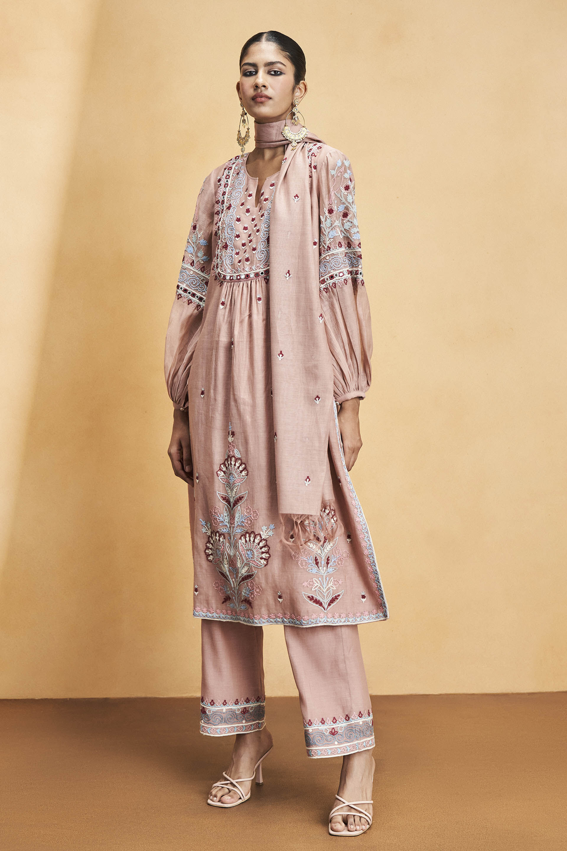 Philomel Embroidered Zardozi Silk Suit Set - Old Rose
